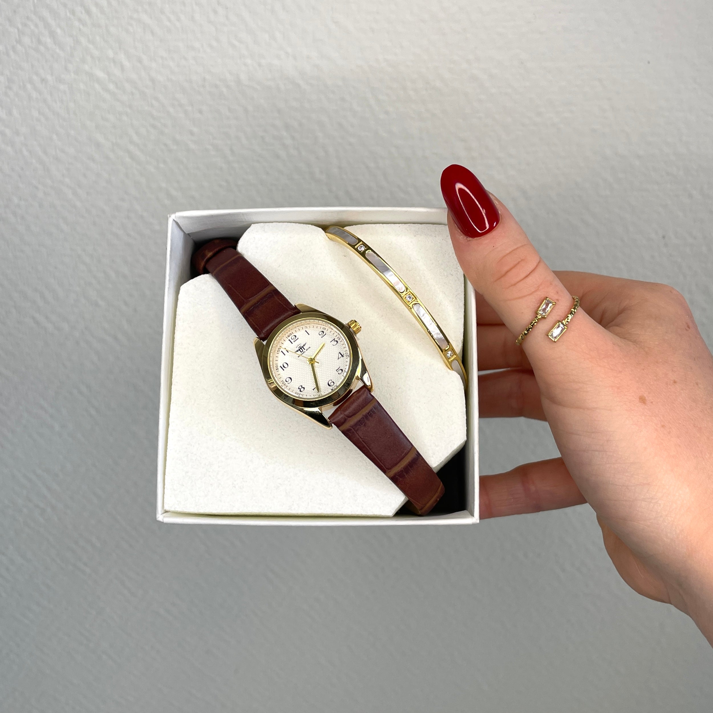 COFFRET MONTRE DAHLIA + JONC NACRE