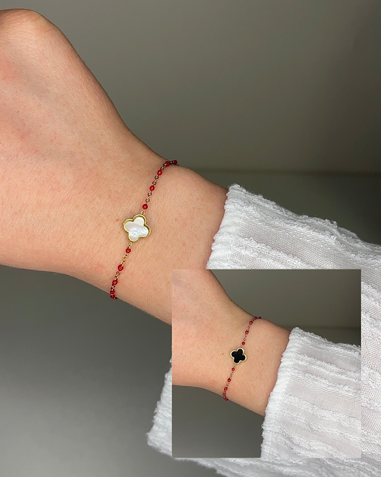 BRACELET LINA (trèfles réversibles: Côté blanc ou noir)