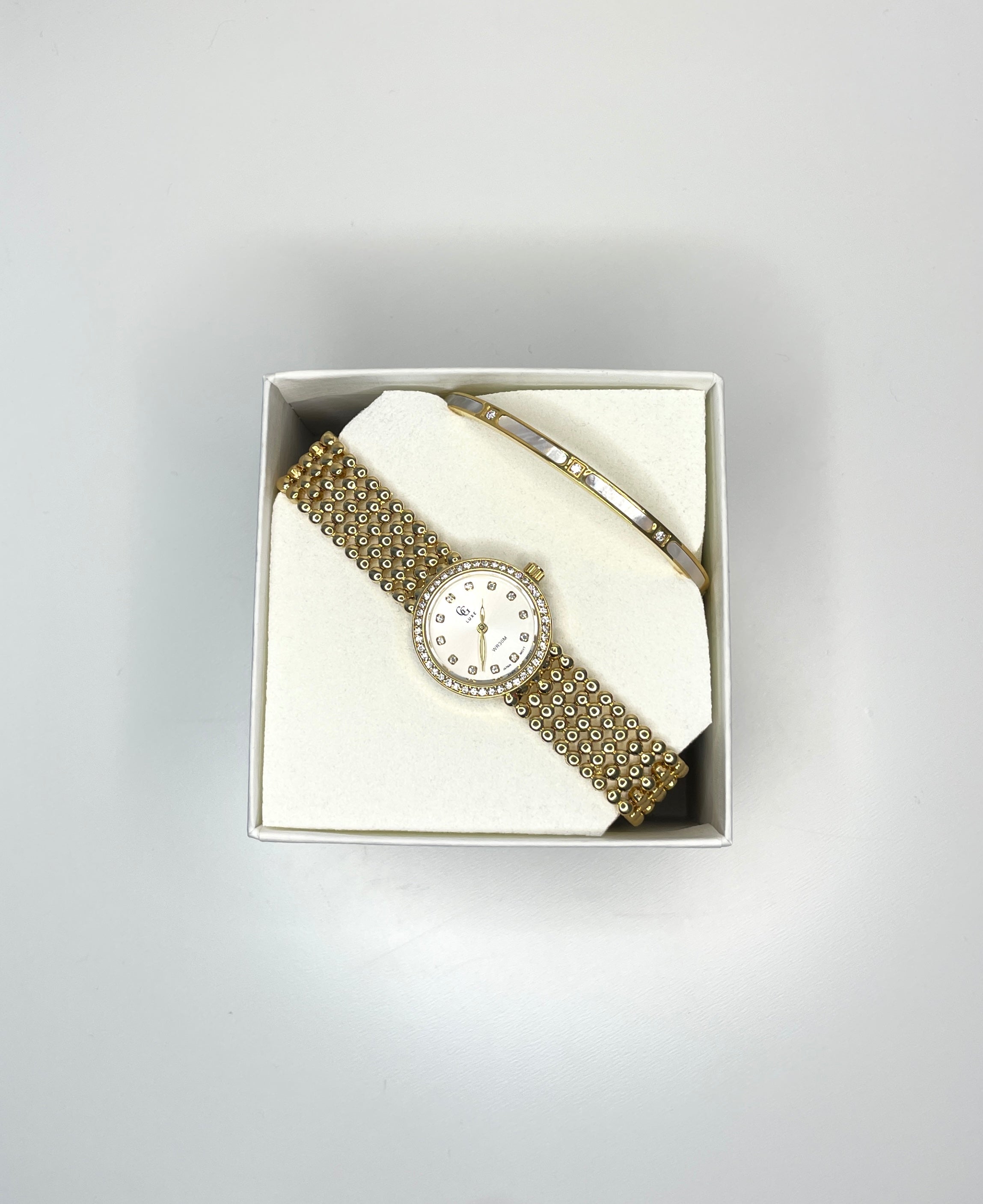 CAMILLA WATCH BOX + MOTHER-OF-PEARL BANGLE