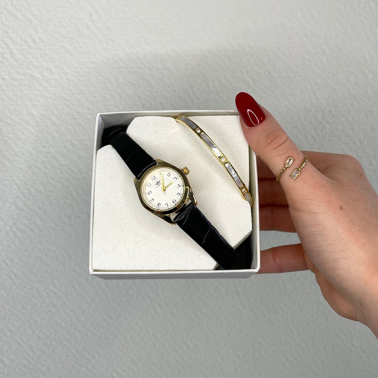 COFFRET MONTRE DAHLIA + JONC NACRE