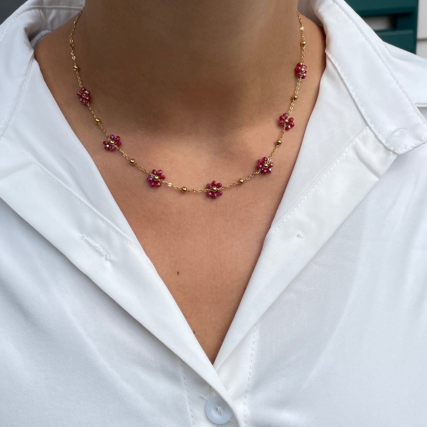 COLLIER FLORA FRAMBOISE