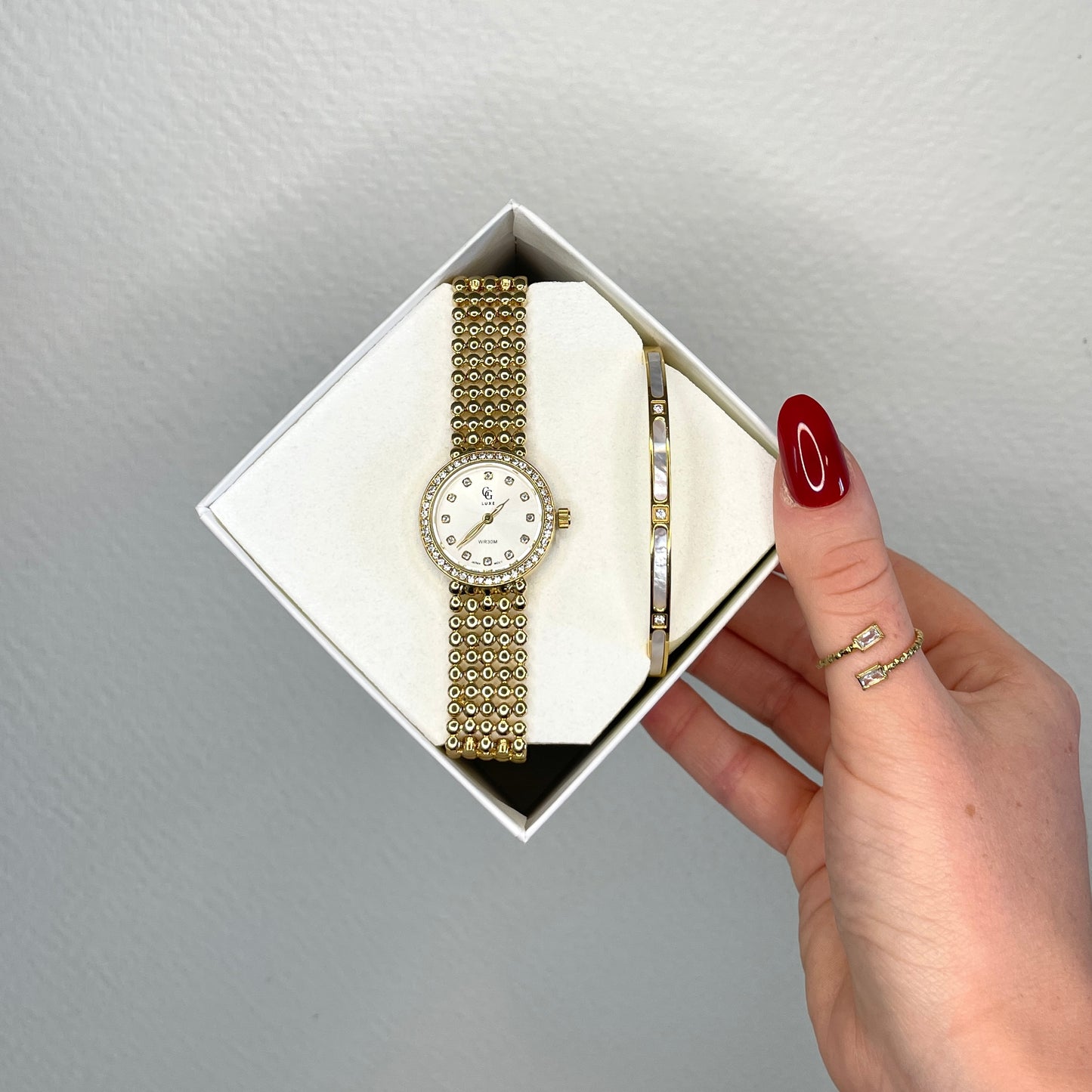 COFFRET MONTRE CAMILLA + JONC NACRE