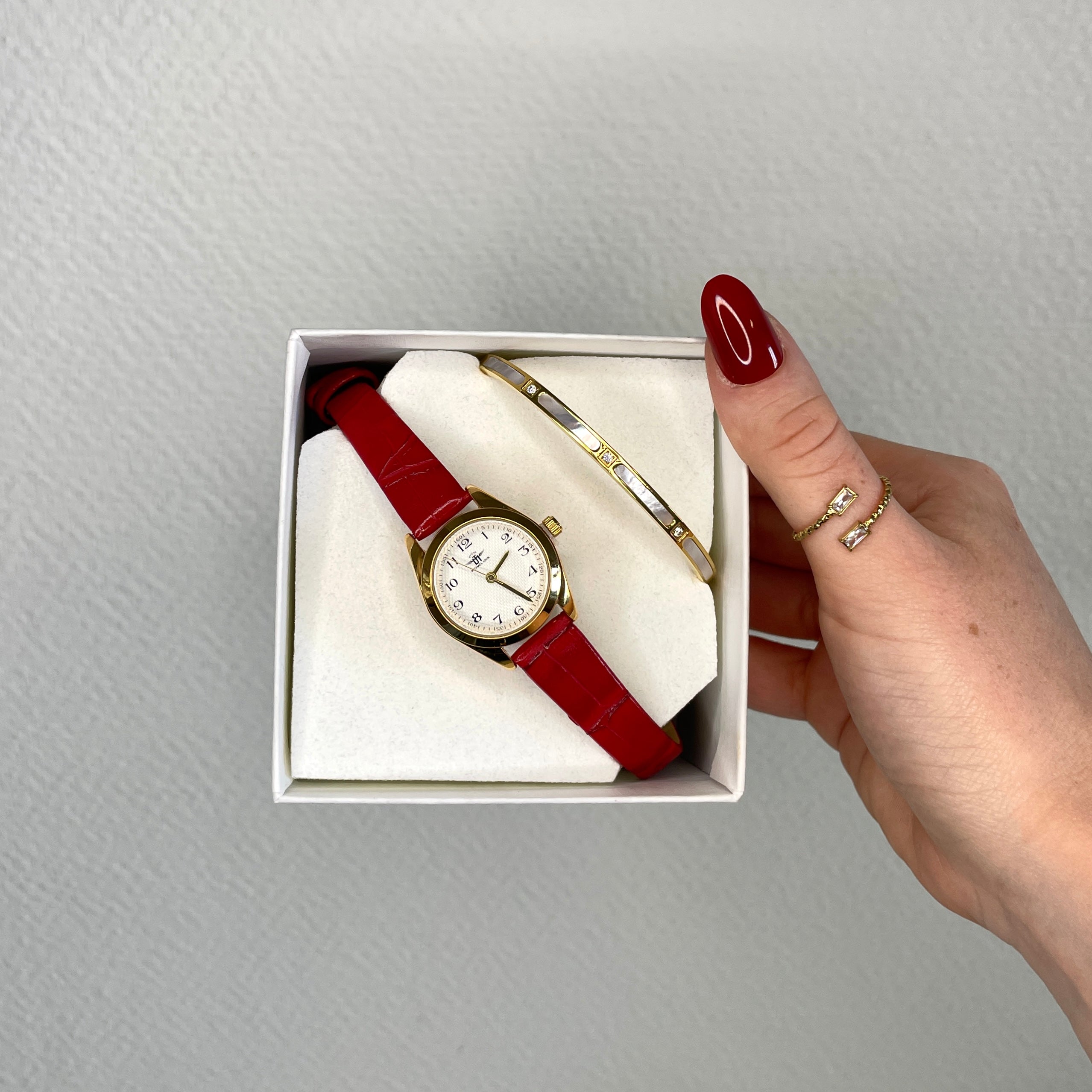 COFFRET MONTRE DAHLIA + JONC NACRE