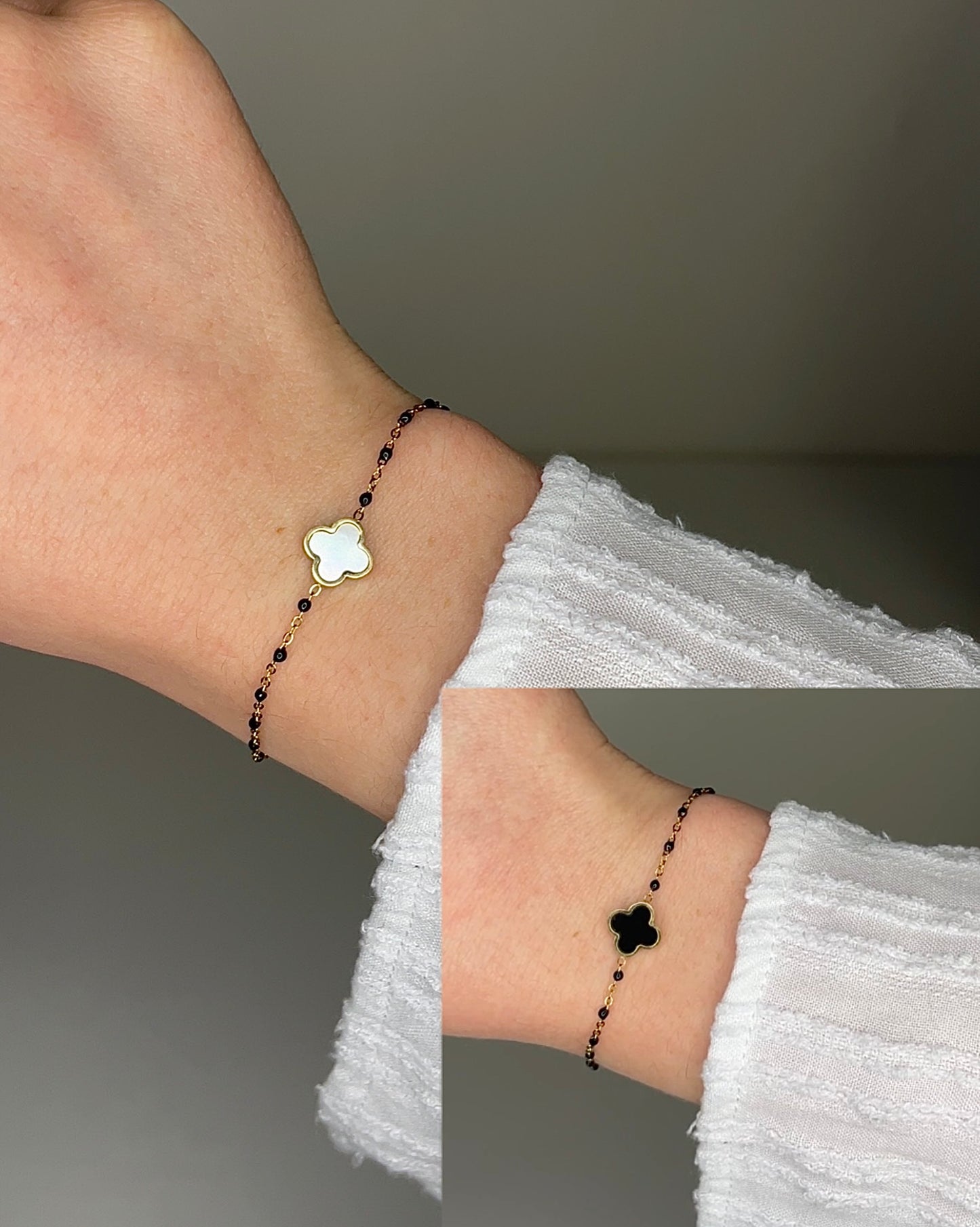 BRACELET LINA (trèfles réversibles: Côté blanc ou noir)